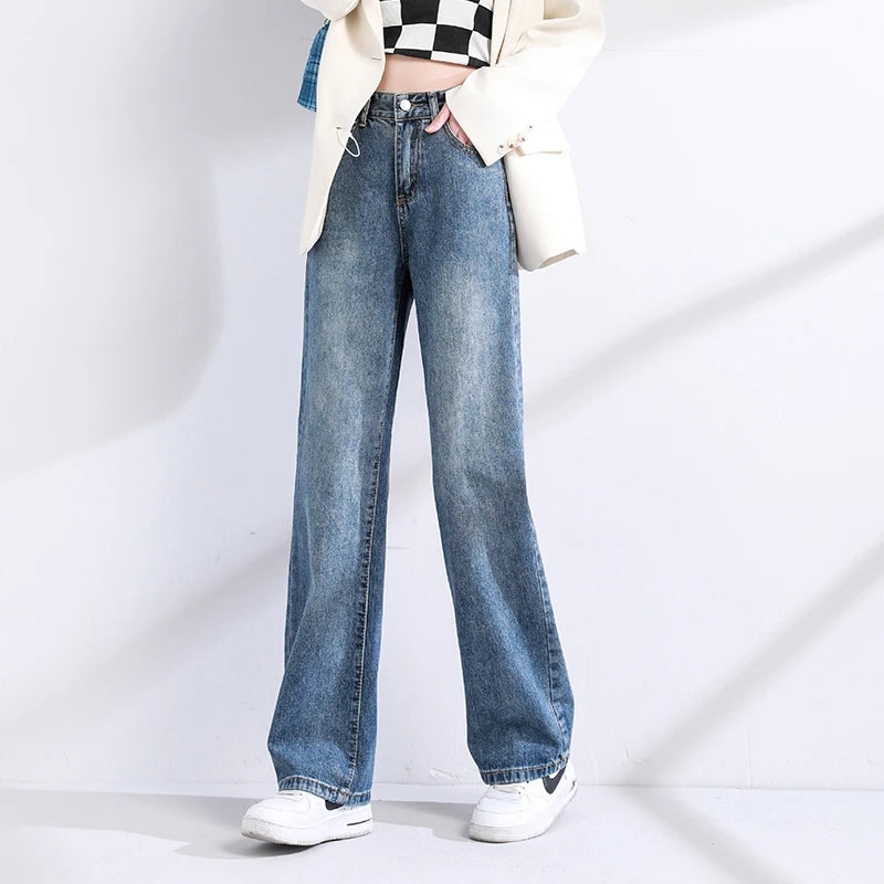 Womens Jeans High Waist Vintage Straight Baggy Denim Pants