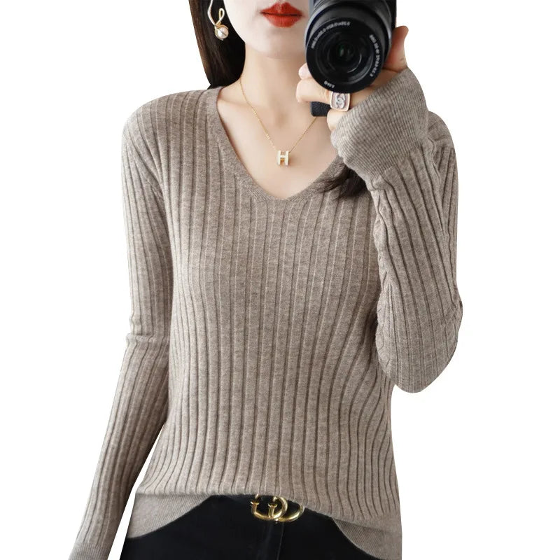 Sweater V-neck Warm Pullovers Long Sleeve Basic Tops