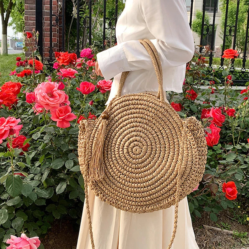 Summer Hollow Round Straw Bag For Women Beach Bag Bohemia Style