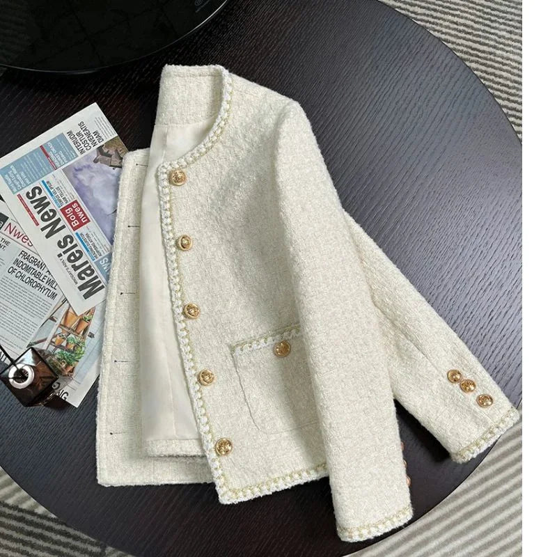 Fashion Cropped Tweed Jacket Women Vintage Elegant Coat