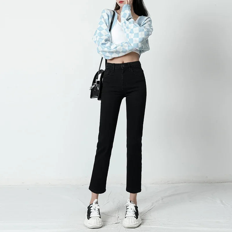 Jeans Vintage Mid Waist Loose Business Office Elegant Lady Pants