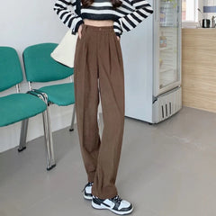 Vintage High Waist Corduroy Pants Women Classic Baggy Wide Leg
