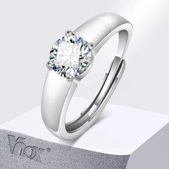 Zircon Ring for Men Silver Plated Adjustable Open Ring