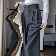 Women'S Loose High Waist Wide Legs Slim Casual Trousers