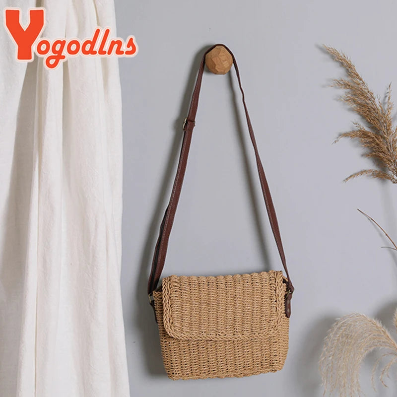 Vintage Handmade Straw Handbag Beach Tote Woven Casual Bohemia