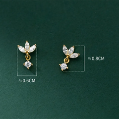 Silver Romantic Clover Screw Bead Stud Earrings