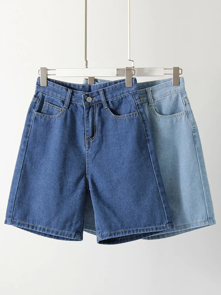 High Waist Long Denim Shorts Streetwear