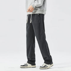 Men's Thick Loose Straight Elastic Waist Korea Casual Trousers