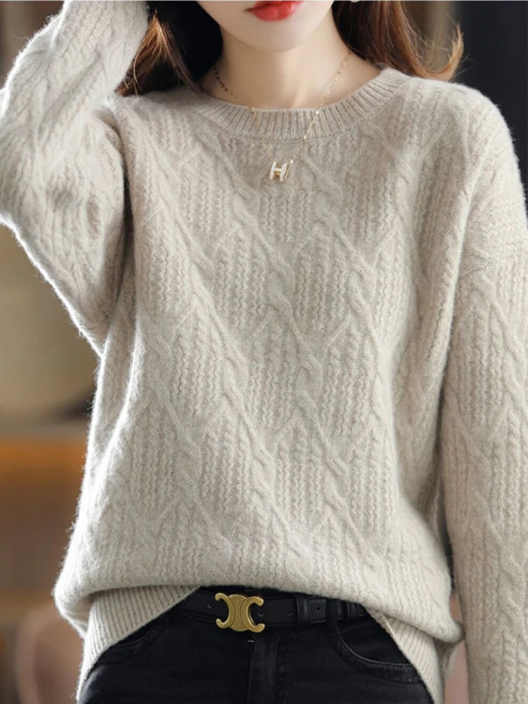 Fashion Loose Sweater Long Sleeve Solid Pullover Tops