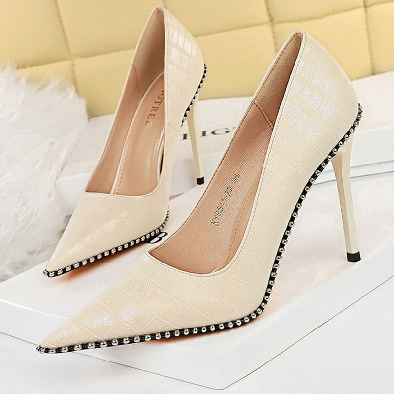 Shoes Rivet Woman Pumps High Heels Stiletto Pu Leather