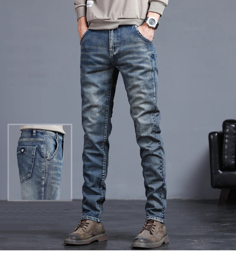 Men's Classic Fashion Grey Casual Slim Skinny Vintage Blue Streetwear