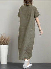 Linen Vintage Casual Loose Lapel Short-sleeved Dress