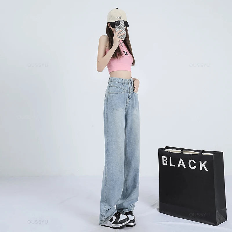 Woman Jeans High Waist Wide Leg Cotton Loose Denim Clothing