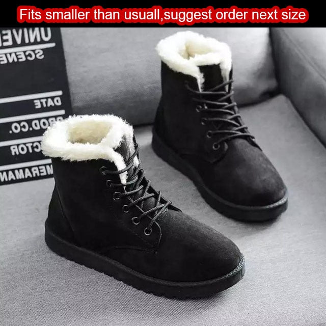 Snow Boots Lace Up Ankle  Faux Fur Ladies Female Shoes