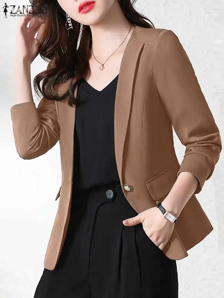 Women Elegant OL Jackets Autumn Lapel Neck Long Sleeve Blazer Suits