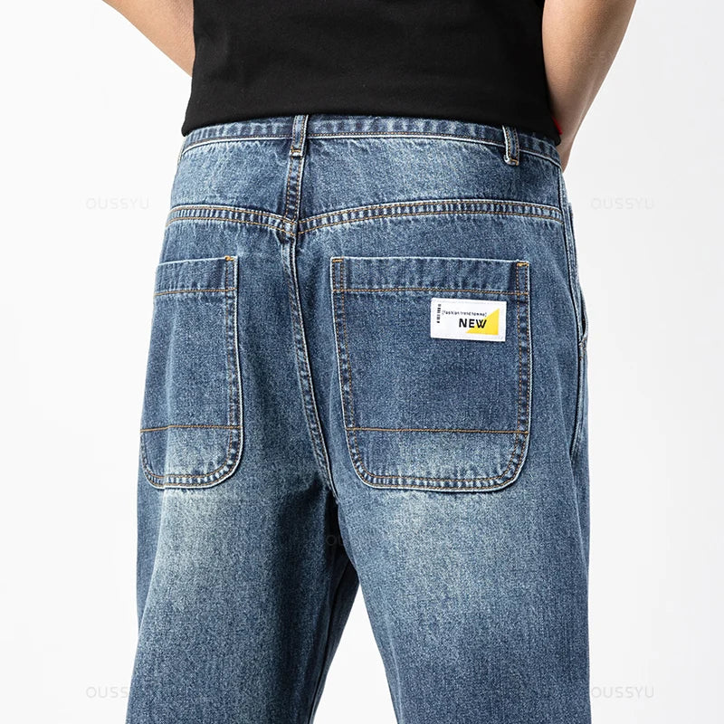 Men Harem Ankle Length Pants Classic Retro Denim Trousers Male