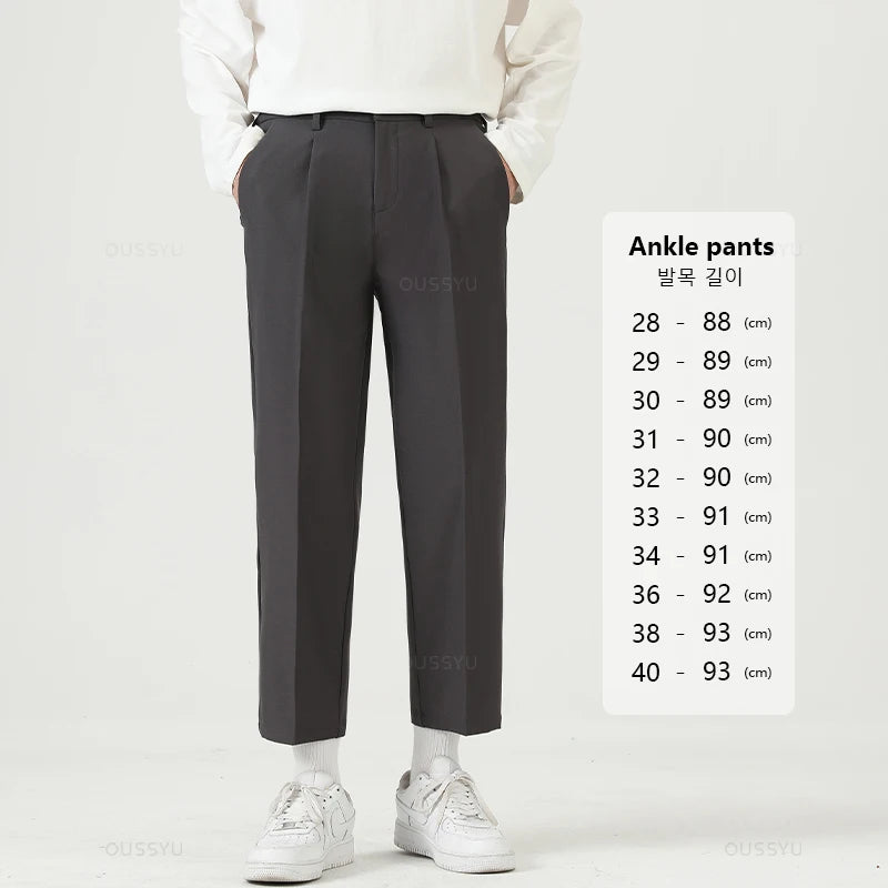 Suit Pants Men Business Thin Formal Ankle Length Work Pant