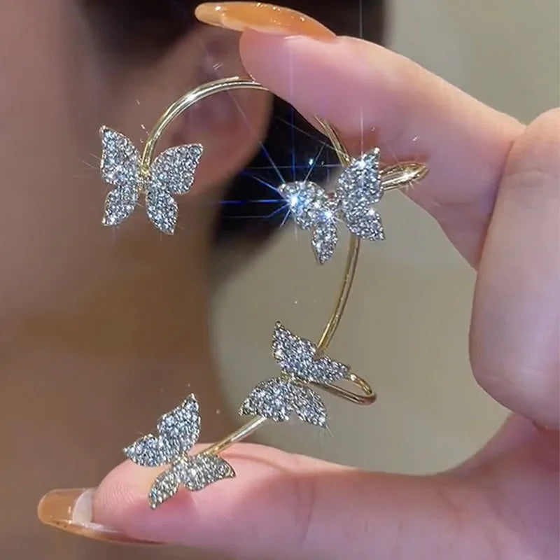 Fashion Zircon Butterfly Ear Clips Sparkling Rhinestone Ear Cuff Clips Earrings