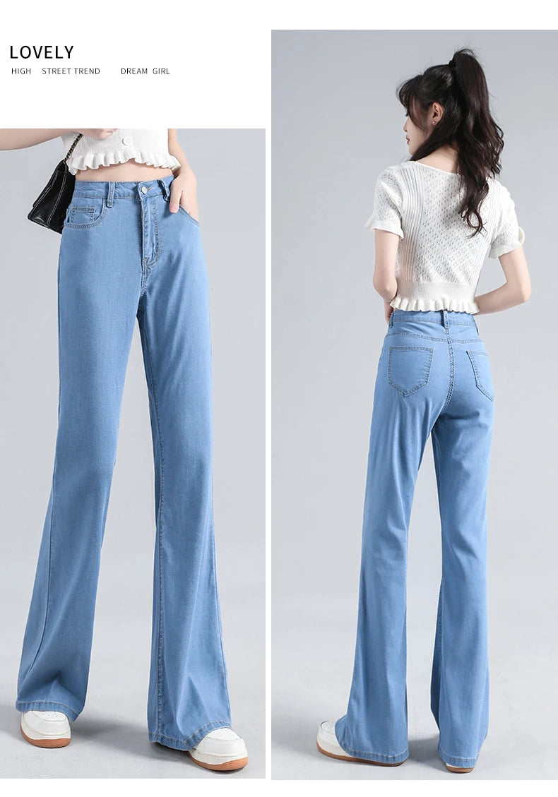 Lyocell Flared Jeans Woman High Waist Denim Pant