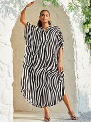 Swimsuit Cover up Women Stripe Print Kaftan Plus Size Bathing Suit