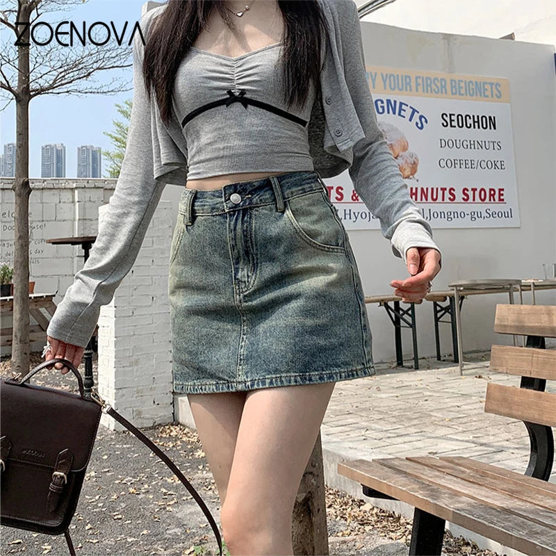 Summer Fashion Casual High Waist Retro A-Line Denim Skirt