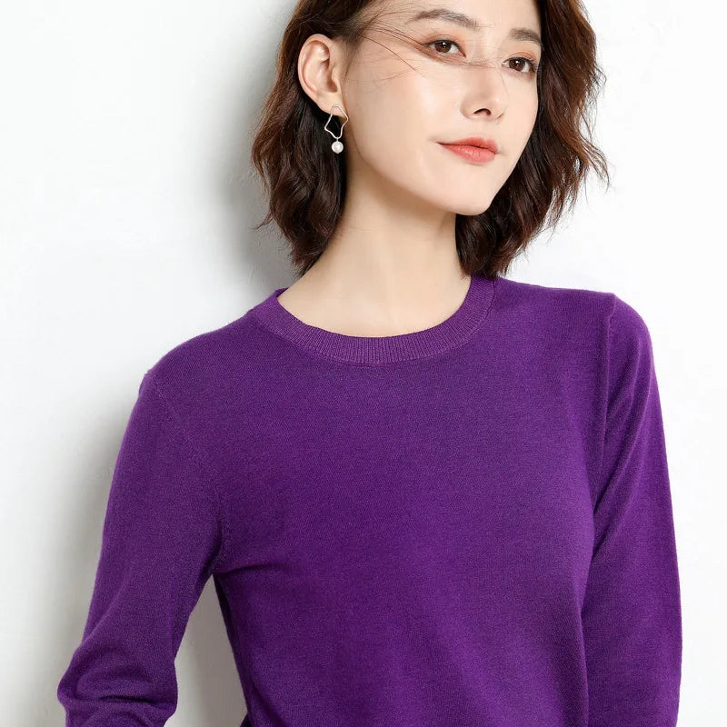 Women Sweater O-neck Basic Pullover Casual Pulls Jumpers