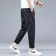 Casual Pants Men Thin Slim Elastic Waist Jogger Work Trousers