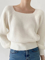 Vintage Square Collar Sweater Long Sleeve Jumper Fashion