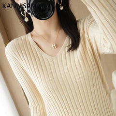 Sweater V-neck Warm Pullovers Long Sleeve Basic Tops