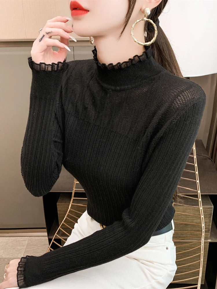 Sweater See-through Knitwear Pullovers Jumper Solid Top