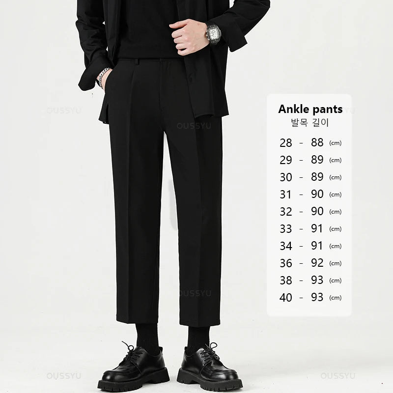 Suit Pants Men Business Thin Formal Ankle Length Work Pant