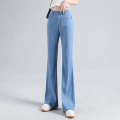 Lyocell Flared Jeans Woman High Waist Denim Pant