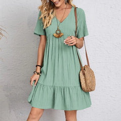 Vintage Solid Elegant Dress Fashion Casual V-Neck High Waist