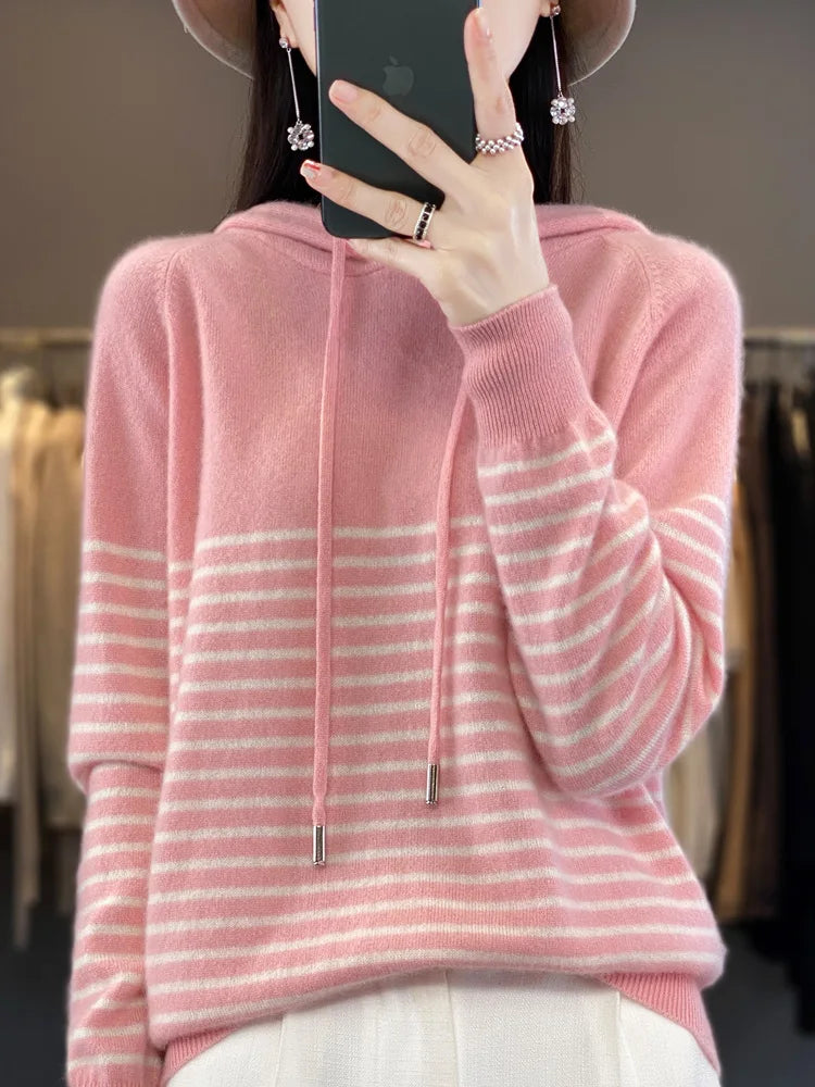 Women's Hoodies Sweater Striped Long Sleeve Casual