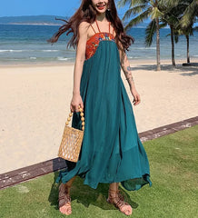 Boho Beach Sleeveless Backless Strap Dresses Robe Vintage Chiffon