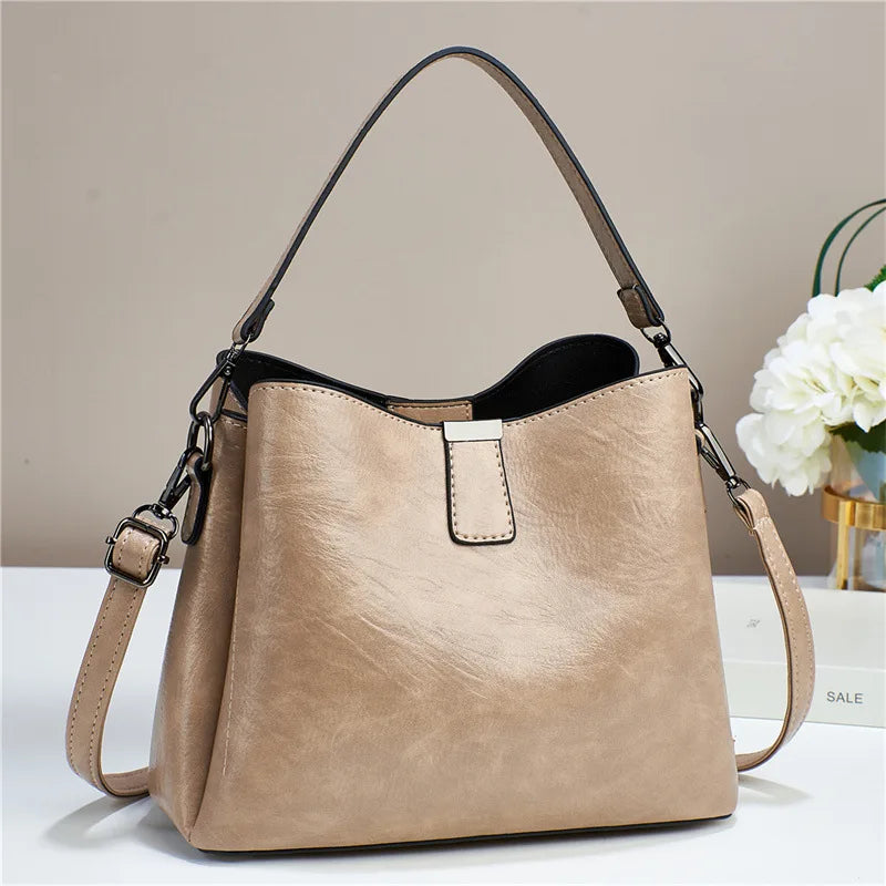 Fashion Bucket Pu Leather Handbags Vintage Shoulder Bags