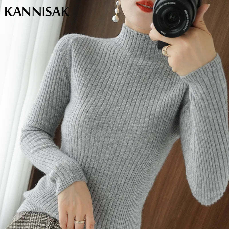 Sweater Solid Mock Neck Shirt Slim Fit Stretch Pullovers