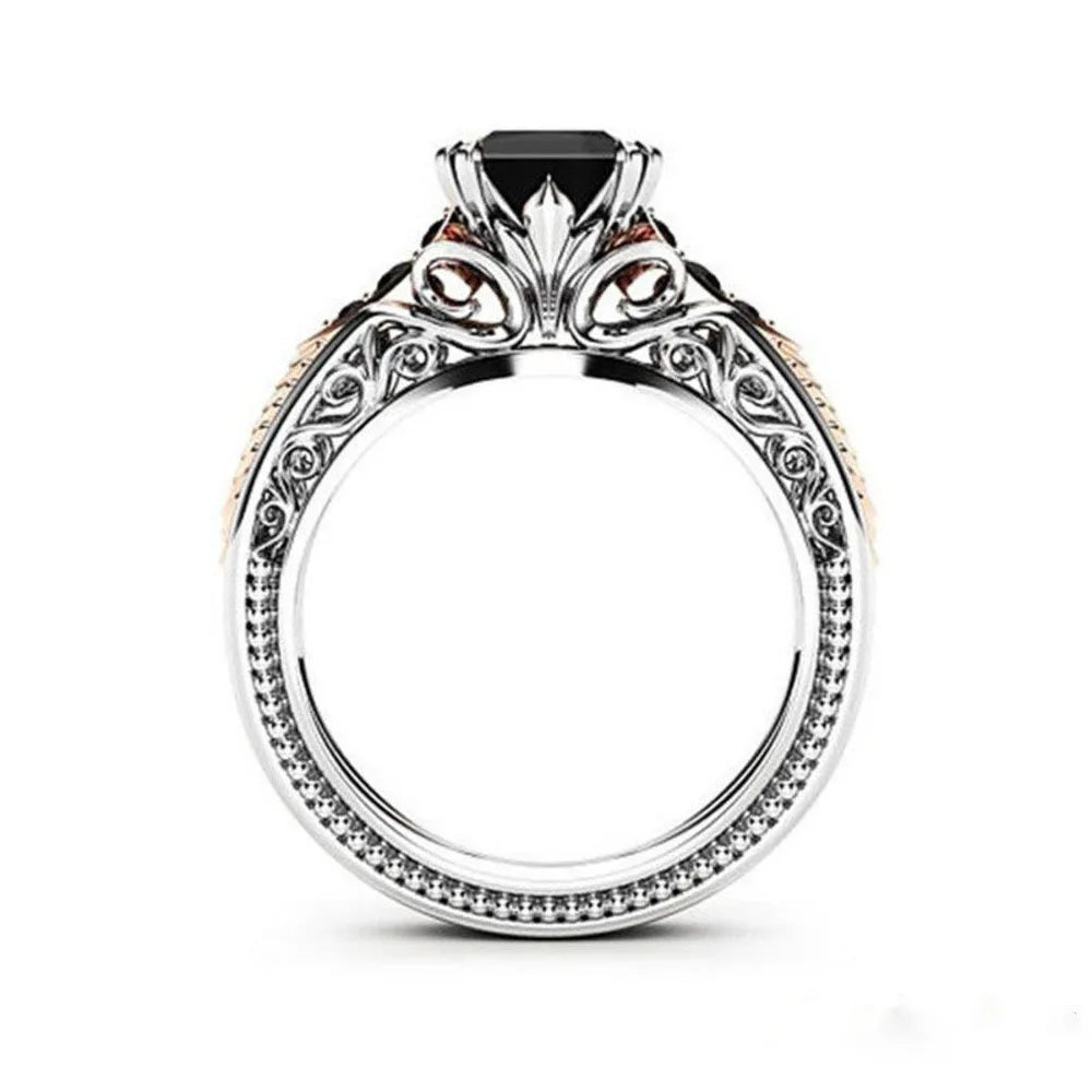 Plated Square Black Zirconia Ring Fashion