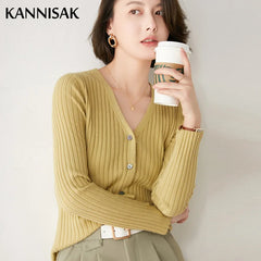 Sweater Cardigans V-neck Single Breasted Slim Fit Stretch Knitted Tops