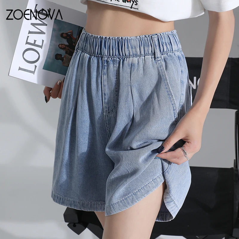 Fashion Denim Shorts Summer Thin High Waist Loose Wide Leg