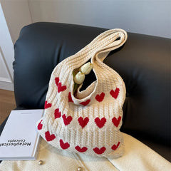 Fashion Heart Shape Pattern Knit Tote Bag Retro style