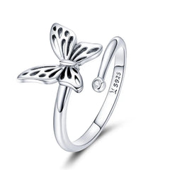 Silver Cute Butterfly Adjustable Finger Rings