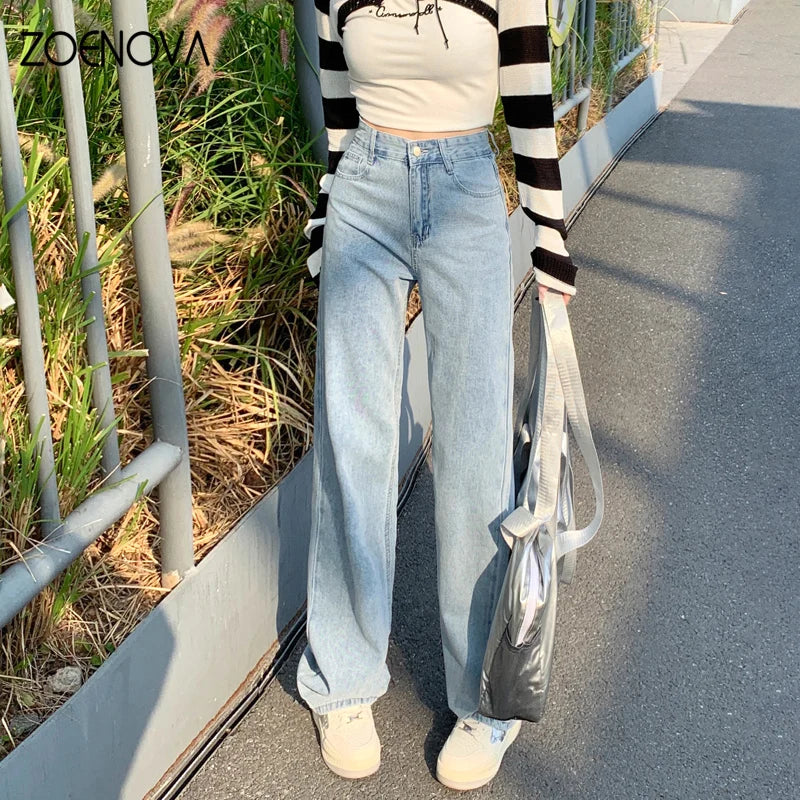 Harajuku Street Fashion Women's Jeans Simple Full Length Wide Leg