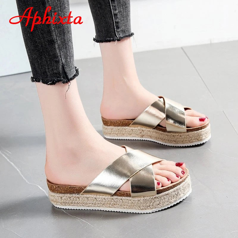 Platform Summer Cool Beach Slides Bling Wedge Slippers