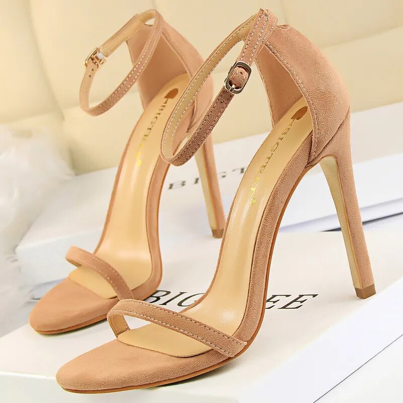 Shoes Summer Sandals Suede Hollow High Heels Stiletto