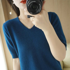 Sweaters Short Sleeves V-neck Shirt Knitwear