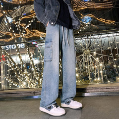 Elastic Waist Cargo Baggy Jeans High Street Pants Straight Y2K Multi-pocket Overalls