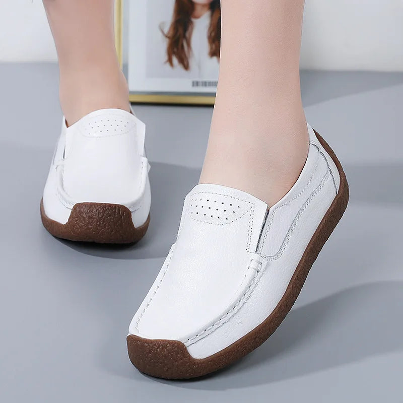 Women Female Ladies Mother Genuine Leather Shoes Flats Loafers