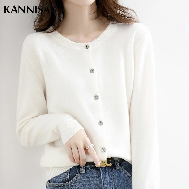 Sweater Cardigans V-neck Single Knitwear Tops Solid