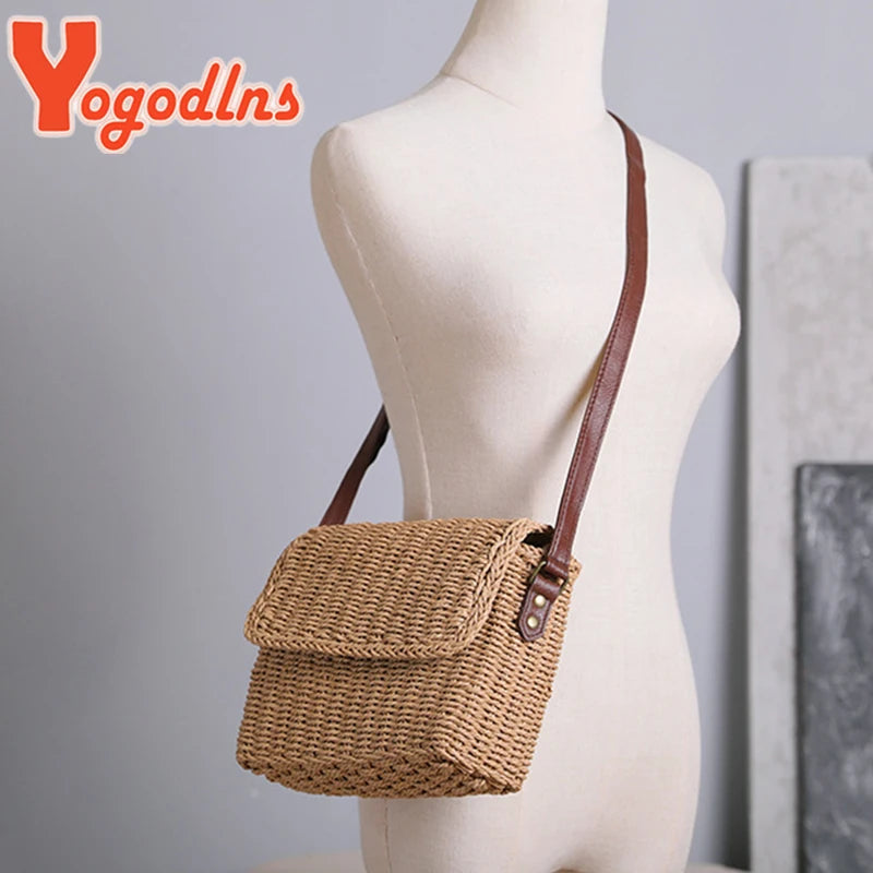 Vintage Handmade Straw Handbag Beach Tote Woven Casual Bohemia